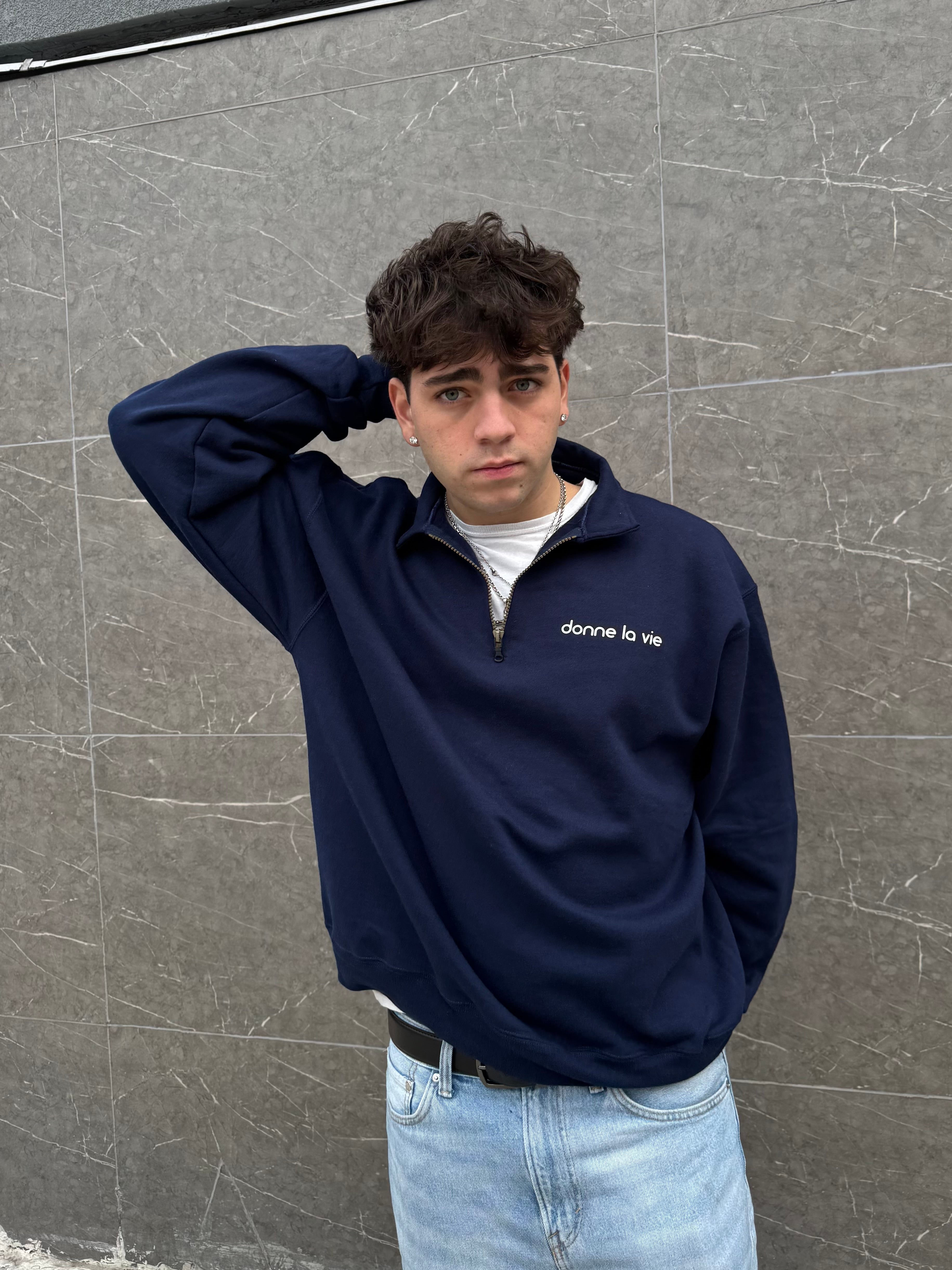 QUARTER ZIP POLO (NORTH NAVY)