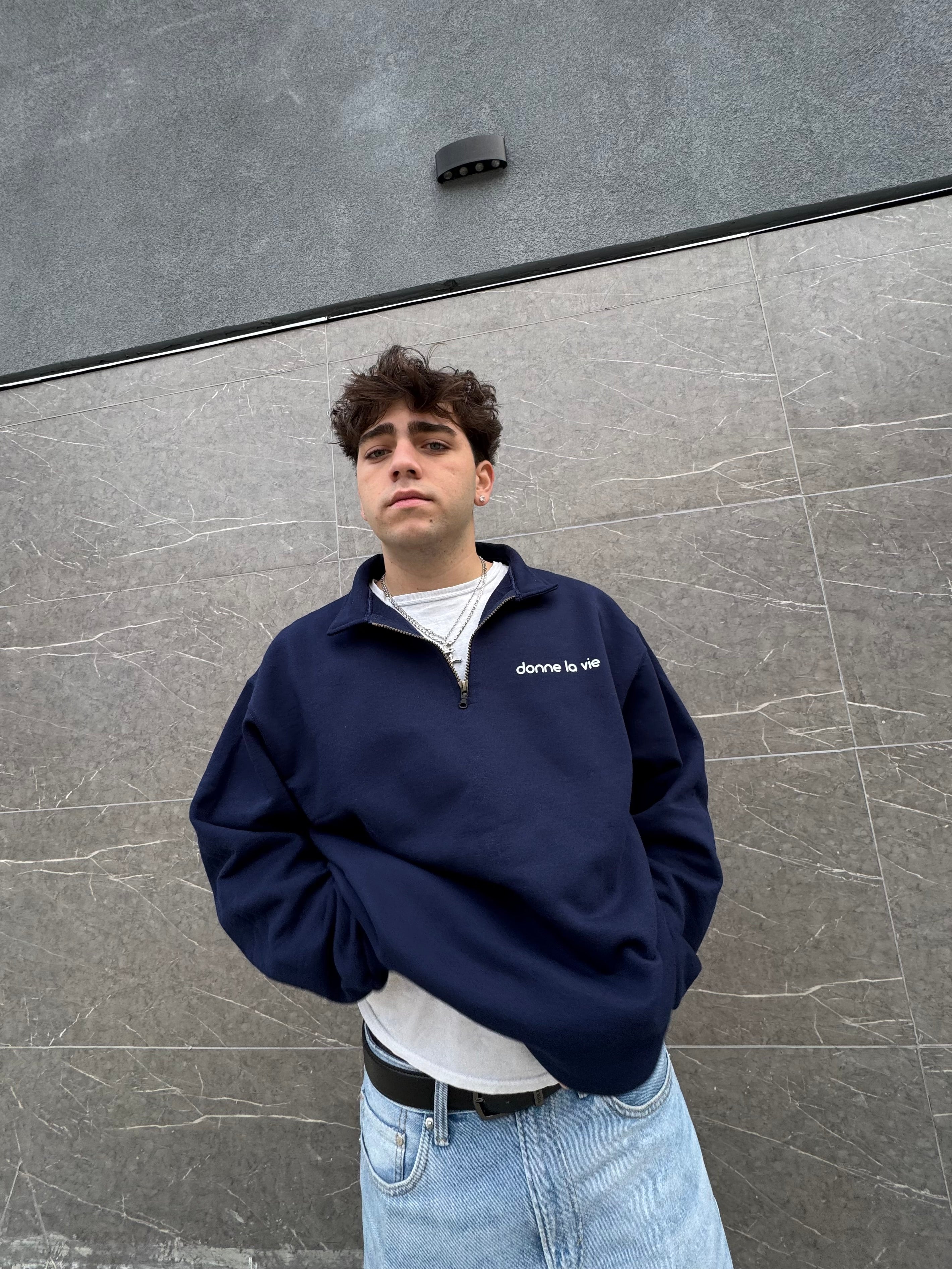 QUARTER ZIP POLO (NORTH NAVY)