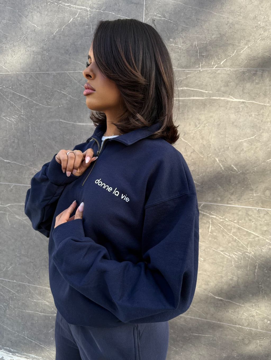 QUARTER ZIP POLO (NORTH NAVY)