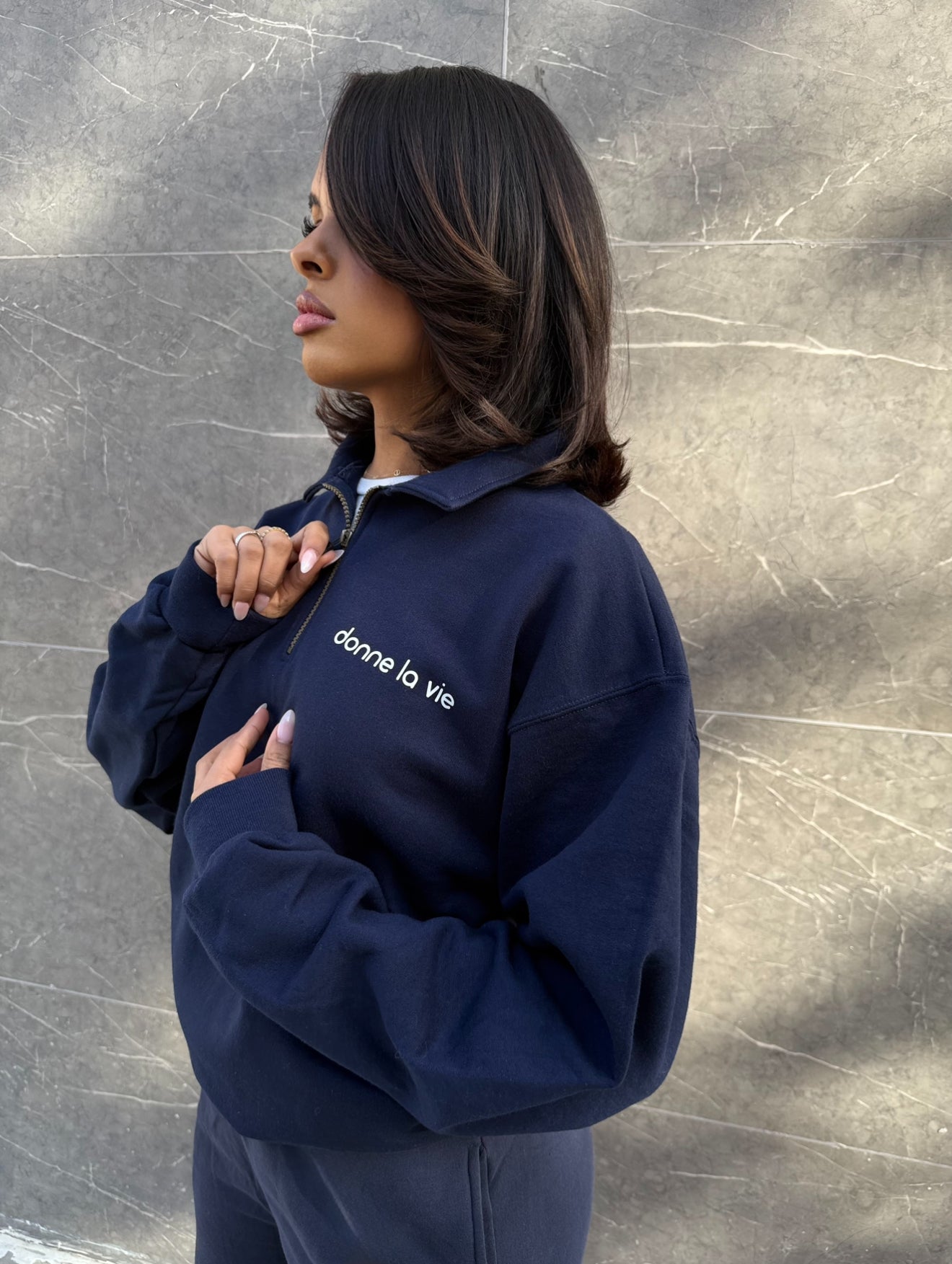 QUARTER ZIP POLO (NORTH NAVY)